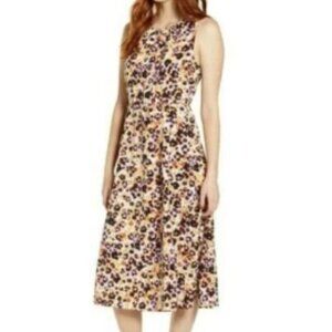 Bobeau Francis Tie Back Midi Dress Stamped Cheetah Creme Print S